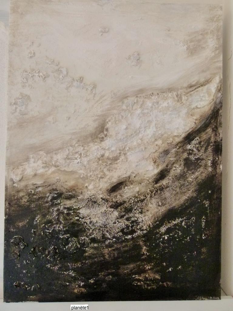 planète1  acrylique et plâtre collé sur toile 50 x 70